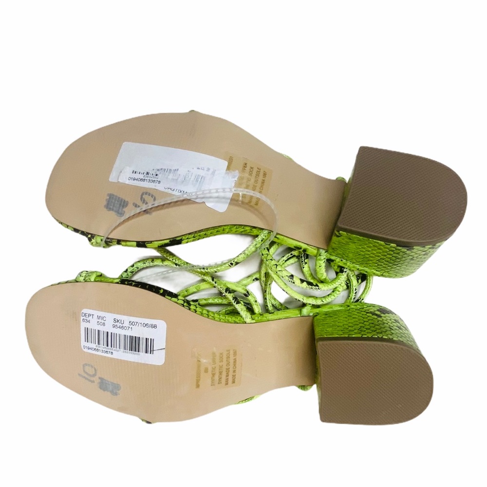 NWT Steve Madden Impressed Neon Green Snake Print Ankle Wrap Dress Sandals - Picture 6 of 6